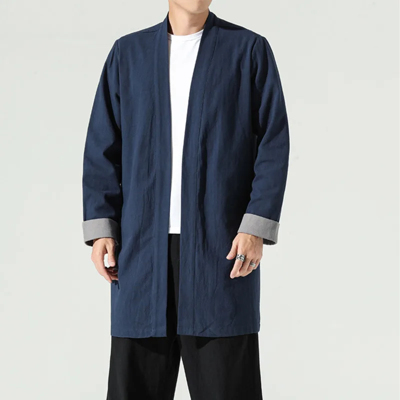 #4226 черное синее зеленое пальто ханьфу мужское винтажное кимоно куртка кардиган