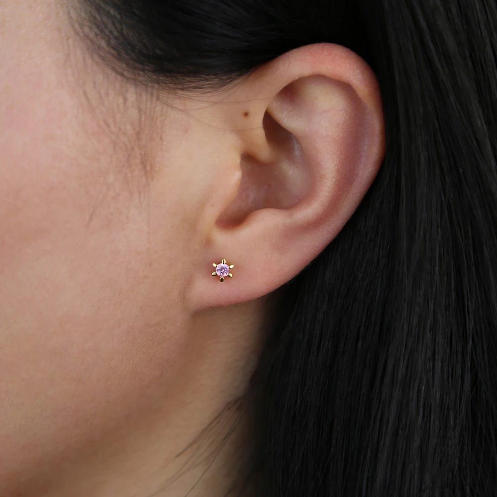 925 пробы Серебряный одинарный 4 мм серьги гвоздики из кубического циркония камень