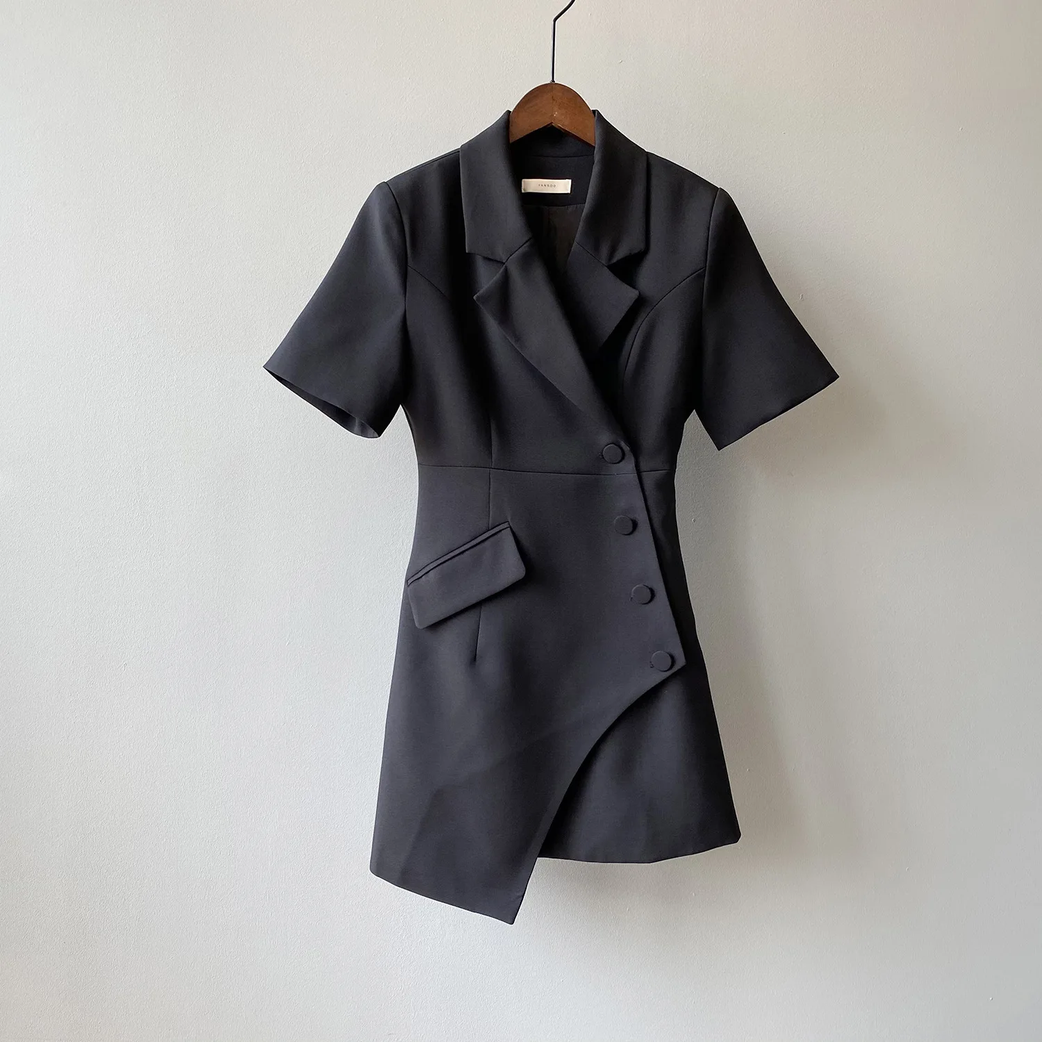 

Irregular V-neck Short Single Breasted Office Dress Women Summer French Temperament Slim Suit Gray Mini Dress Female Wear Zh05