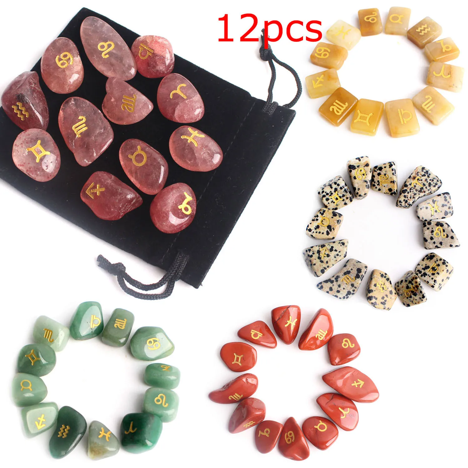 

12pcs Natural Amethyst Constellation Symbols Crystal Signs of Zodia Stones Irregular Western Astrology Quartz Healing Gift Decor