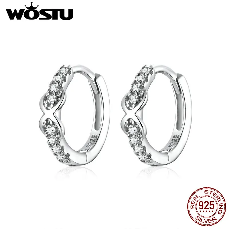 Женские серьги-кольца WOSTU Infinity Love Круглый фианит из настоящего серебра 925 пробы