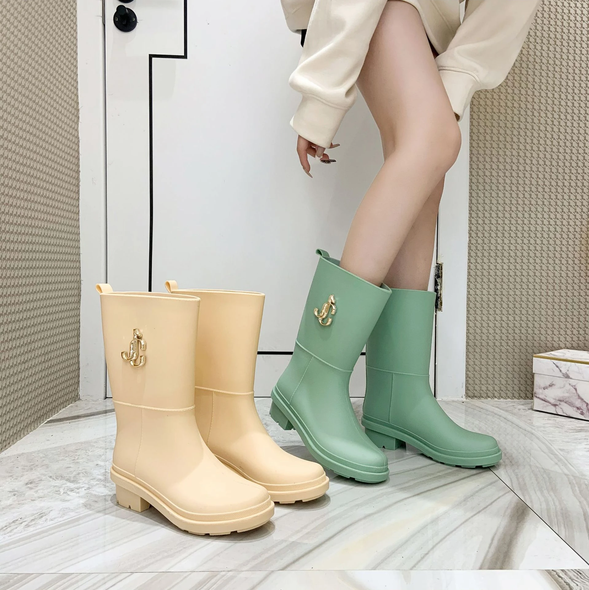 Pvc High Rain Boots for Women Waterproof Water Shoes Tall 2021 Autumn New Female Casual Day | Обувь