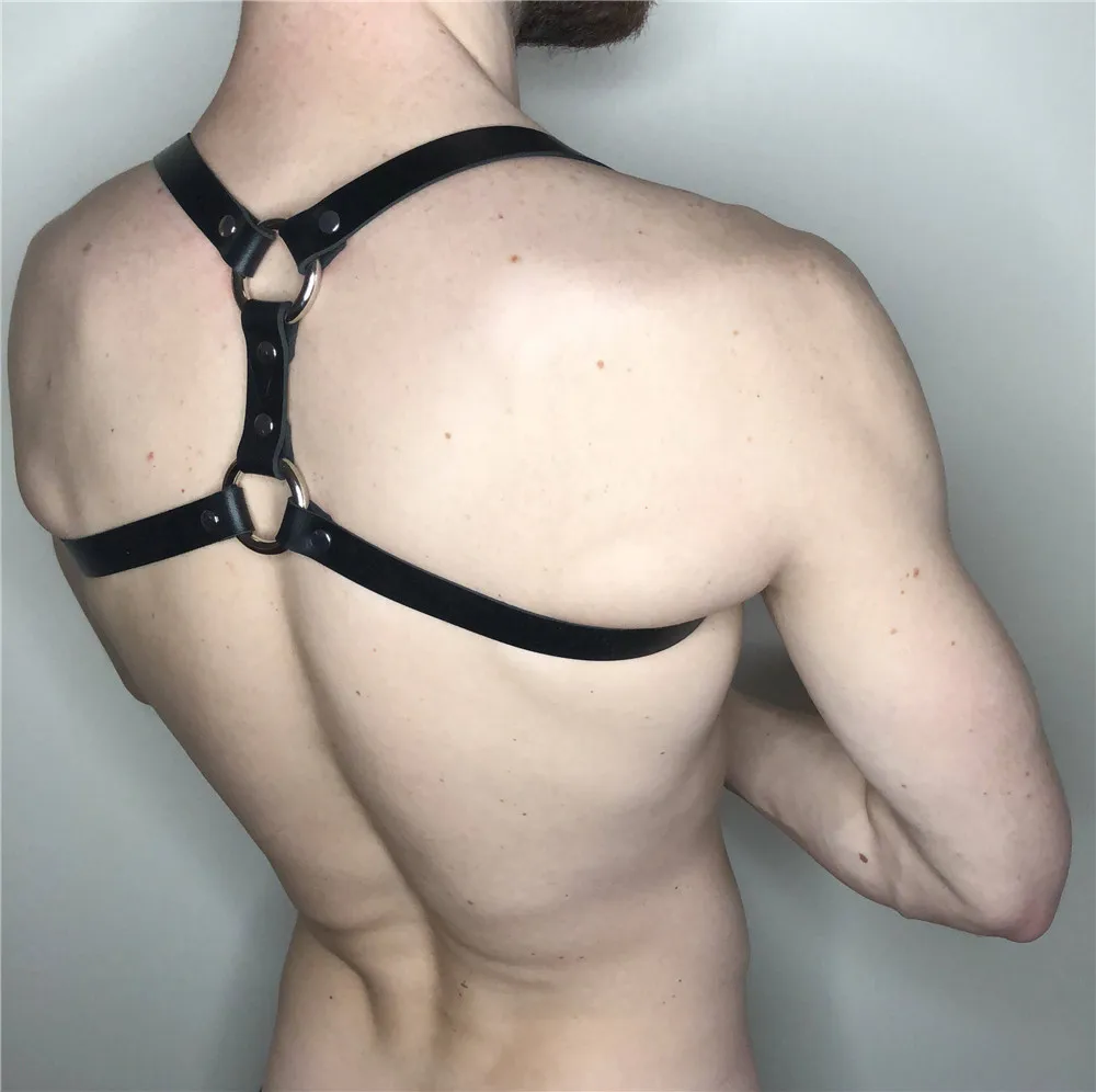 

Fetish Men Gay Lingerie Wear Pu Leather Harness Sexy Punk Body Bondage Male Harness Shoulder Straps Costume Night Club Dress