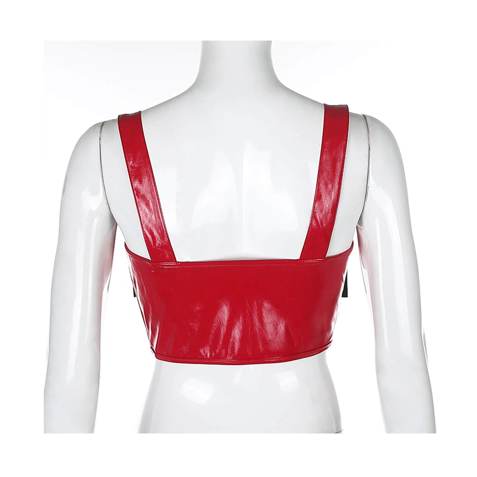 

Women Fashion Sexy Tops Ladies PU Leather Sleeveless Low Cut Vest Tank Contrast Vest Sleeveless Tight Leather Bustiers