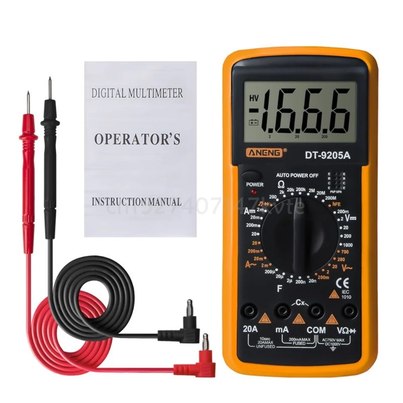 

DT9205A Digital Multimeter hFE AC DC Triode Diode Resistance Amp Electric Tester