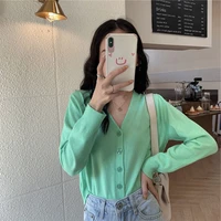new v neck cardigan 2020 women spring autumn thin knitted jacket casual slim sweater female