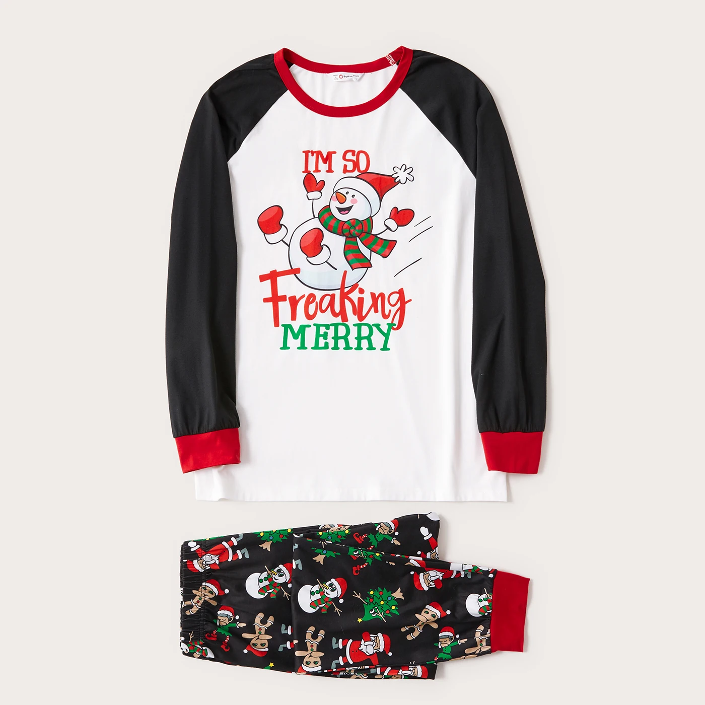 Пижамный комплект с длинным рукавом и принтом снеговика букв|Сочетающаяся