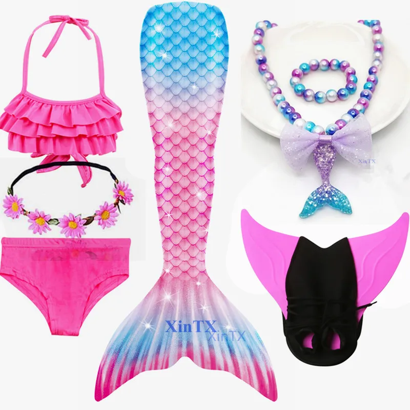 Детский костюм русалки хвост с моноластами для косплея пляжный купальник бикини