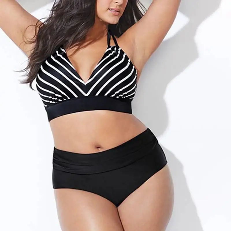 

Swimsuit Women Fashion Two Piece Set Plus Size Bikini Set Summer Push Up Sexy Swimwear Stripe Separate Swimsuits Biquini