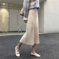 pleated high waist sweater skirt women fashion long pleated casual skirt spring 2020
