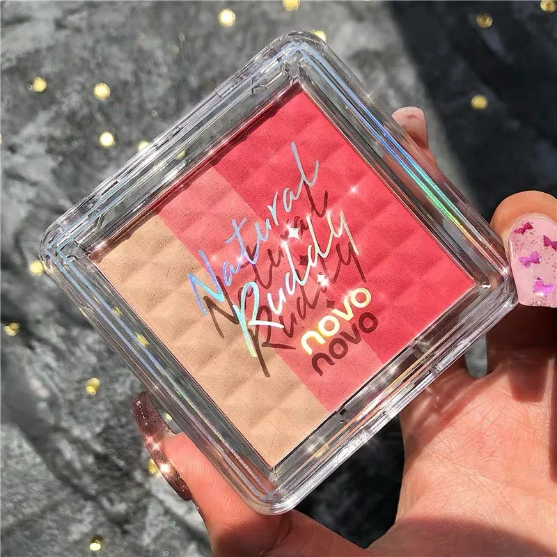 

Light Features Tricolor Blusher Powder Cheek Makeup Smooth Waterproof Long Lasting Pigment Natural Facial Contour Brighten Skin