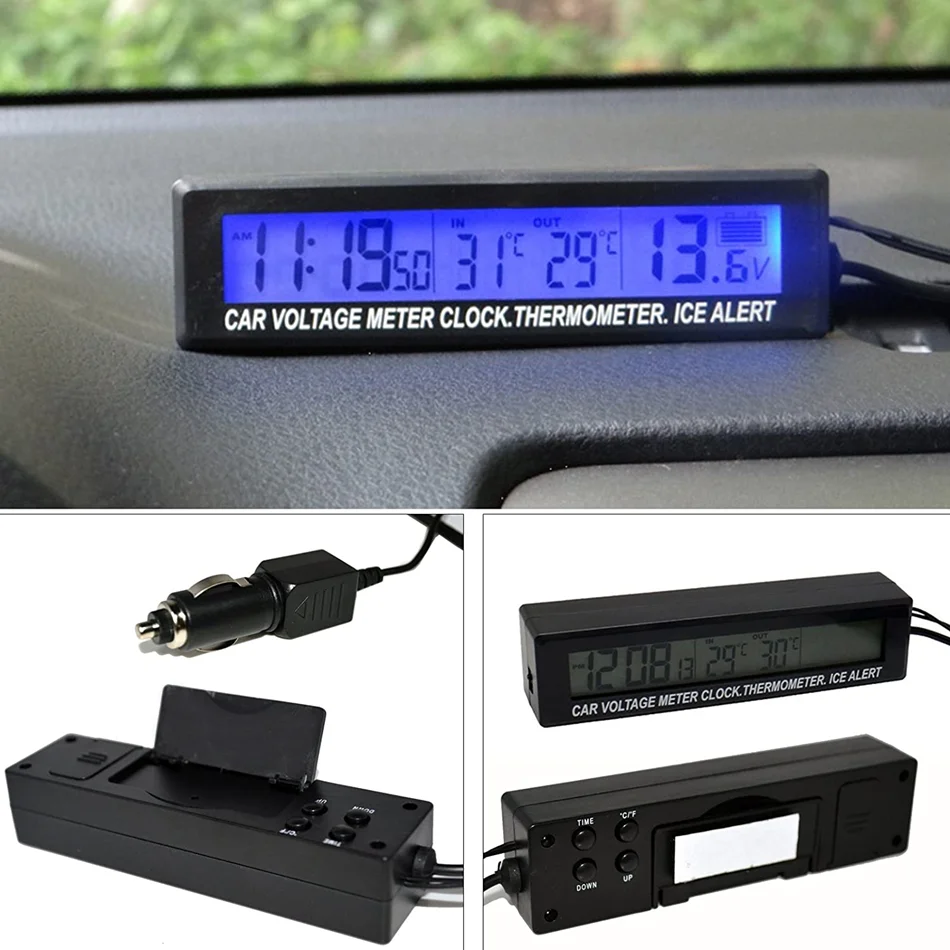Автомобильные часы с цифровым ЖК-дисплеем и автоматическим термометром