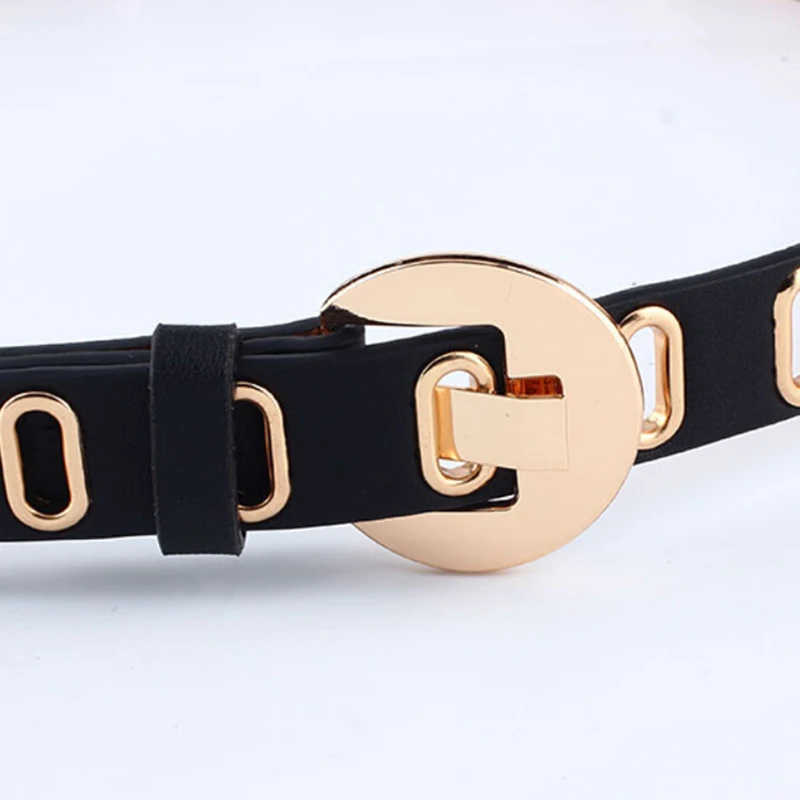 

2.3cm Wide Black White Grommet Narrow Eyelet Square PU Leather Women Belt Alloy Pin Buckle Female Waistband Jeans Belts