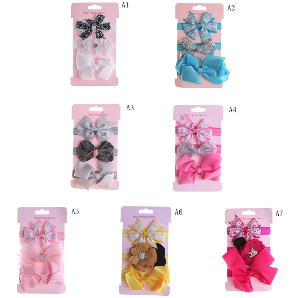 3 uds. Ni&ntilde;os ni&ntilde;a diadema el&aacute;stica Floral ni&ntilde;as lazo diadema accesorios feliz-2