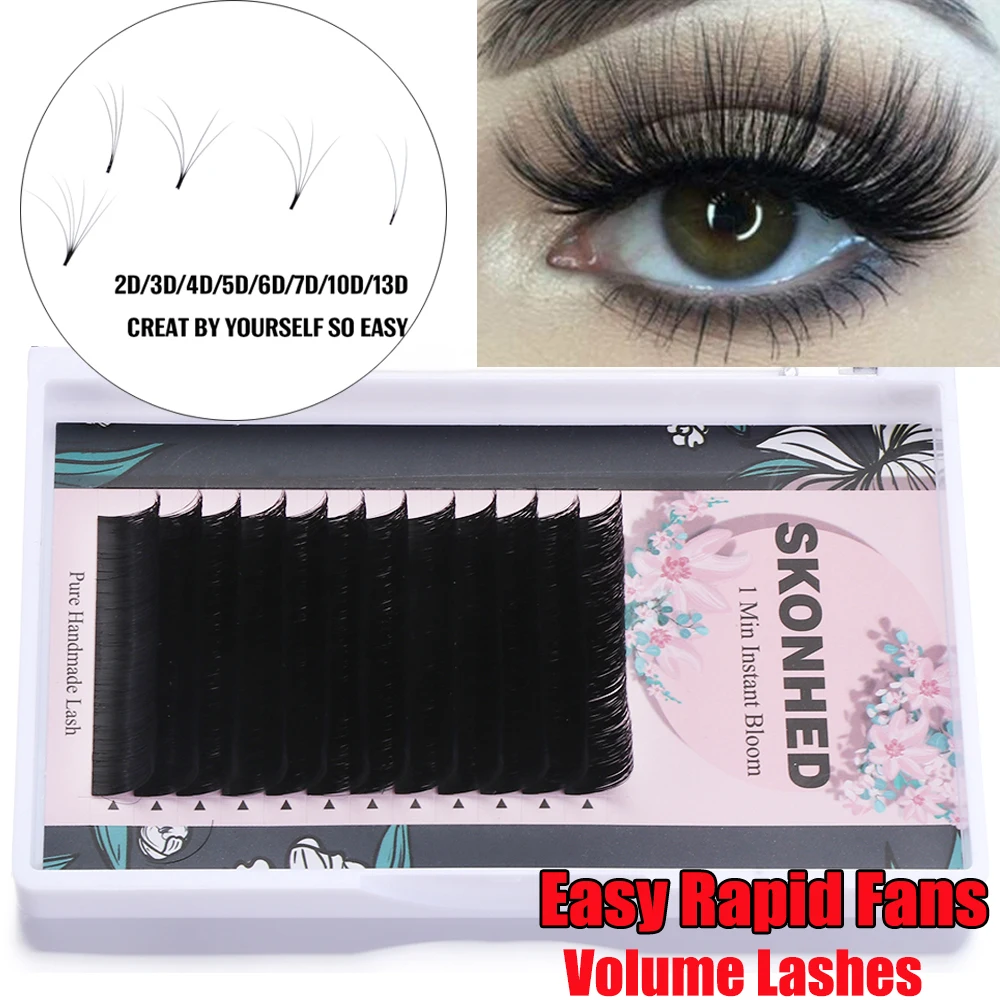 12 Lines/box Easy Rapid Fan Blooming Eyelash Extension Russian Volume Lashes Auto Flowering Bloom Natural Thick Eyelashes | Красота и