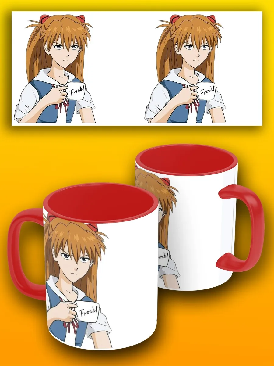 Кружка красная мультфильм аниме евангелион мемы синдзи кружка аска - 3557 | Дом и