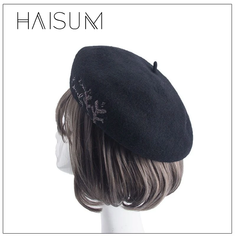 2018 женский шерстяной настоящий Зимний новый трендовый берет с вышивкой Дамская