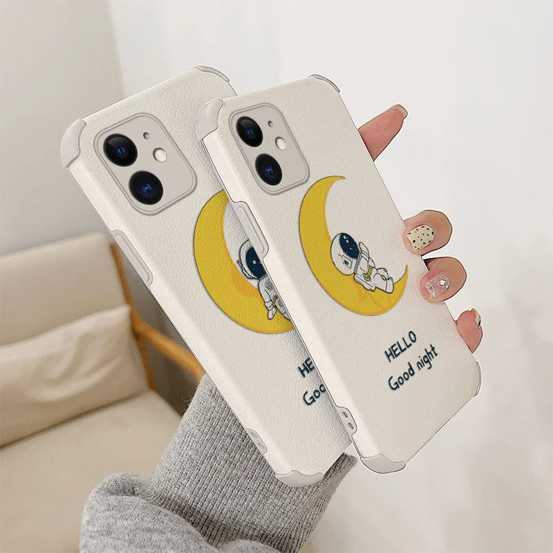 

Astronaut PU Leather Case For iPhone 12 Pro Max Mini 11 Pro Max X XR XS MAX SE2020 8 7 6 6S Ultra Thin Phone Back Cover