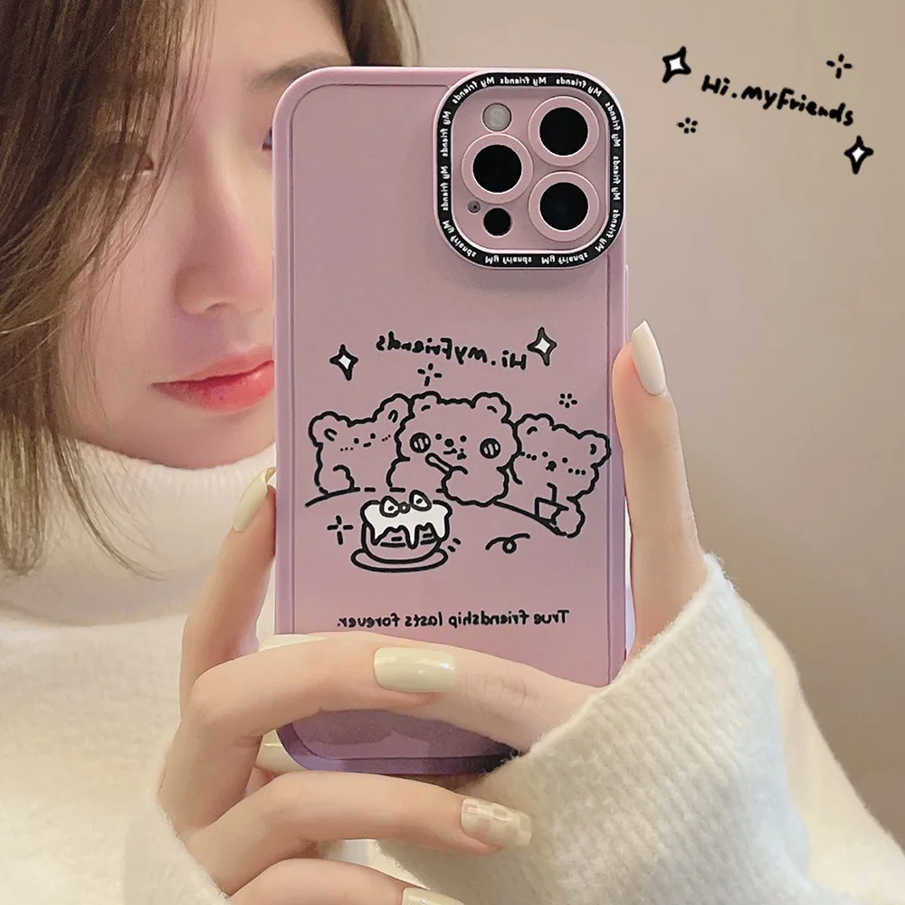 

Cute Cartoon Animal Cake Bear Korean Phone Case For iPhone 11 12 13 Pro Mini XS Max X XR 7 8 Plus SE 2 Retro Soft TPU Cover
