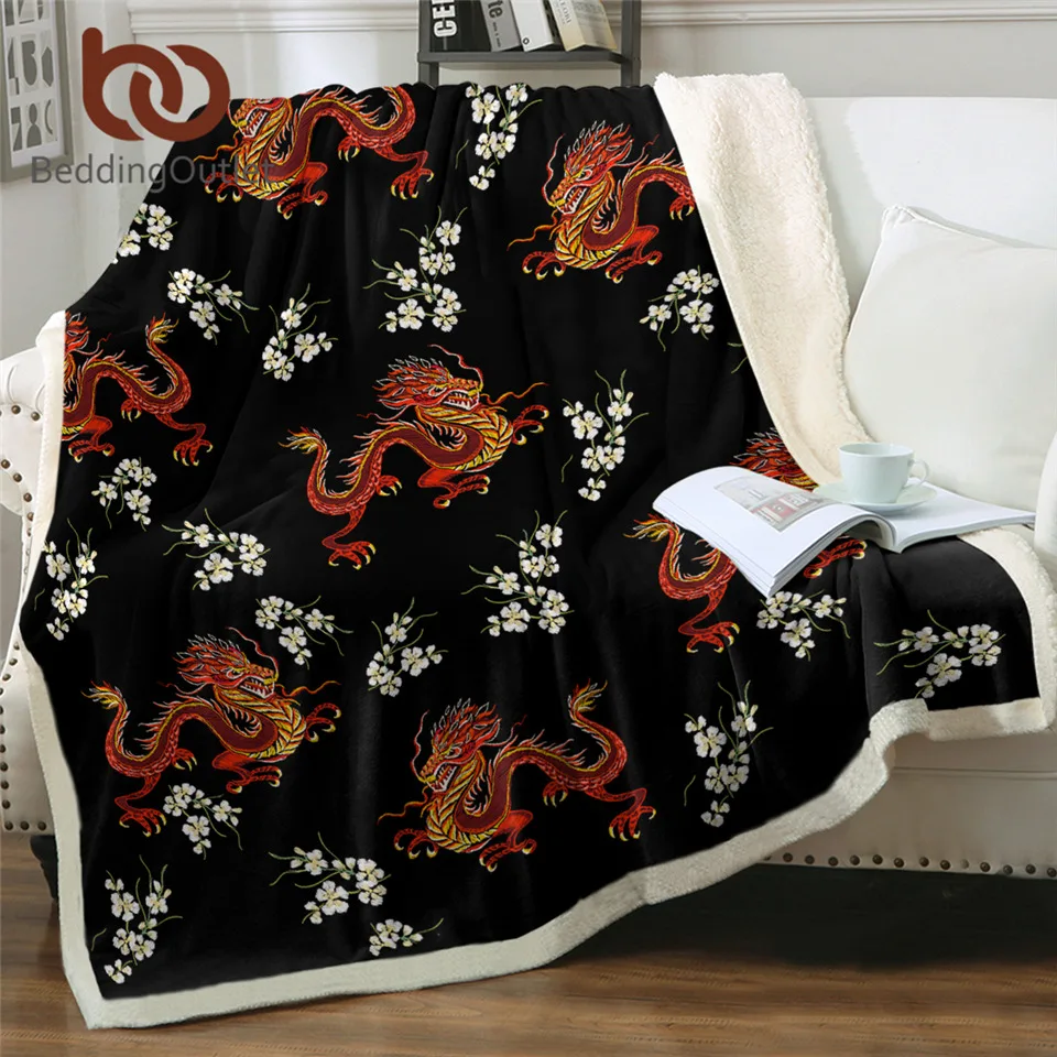 BeddingOutlet одеяло из шерпы с восточными драконами цветочное плюшевое покрывало