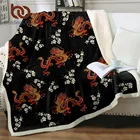 Одеяло BeddingOutlet с восточными драконами, шерпа, цветочное плюшевое покрывало, красное, черное, традиционное модное покрывало