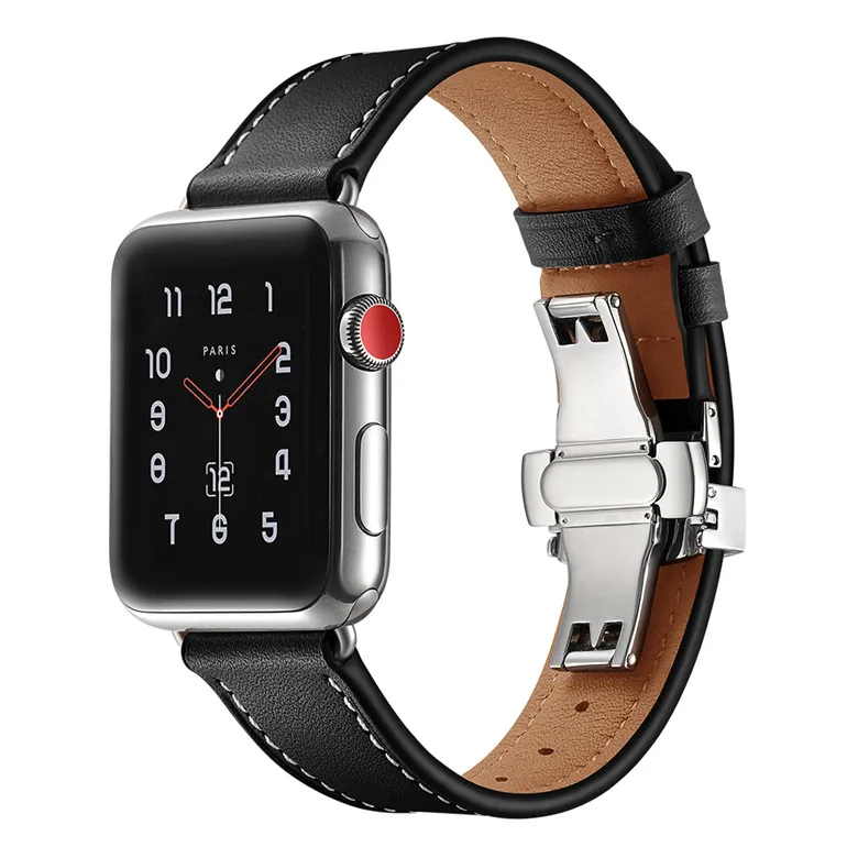 E3 42 мм Серебряная бабочка кожаный ремешок с пряжкой для apple watch ремешок для apple watch 1/2/3/4 серии