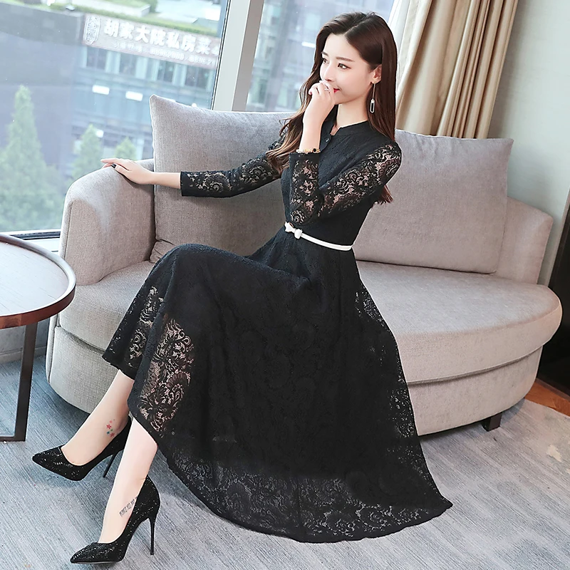 Mozuleva 2020 осень зима размера плюс винтажное кружевное миди платье женское