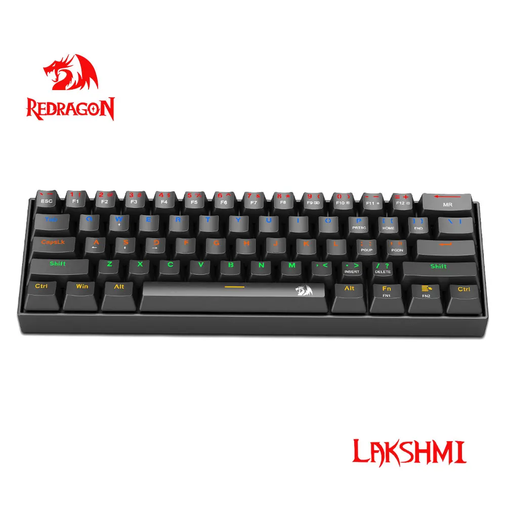Механическая игровая клавиатура Redragon Lakshmi K606 Rainbow USB, синий и красный переключатель, 61 клавиша, проводной съемный кабель, портативный для пут...