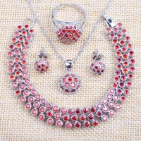 925 sterling silver set wedding jewellry red zirconia bracelet necklace and earrings ring set 2020 new yz0550