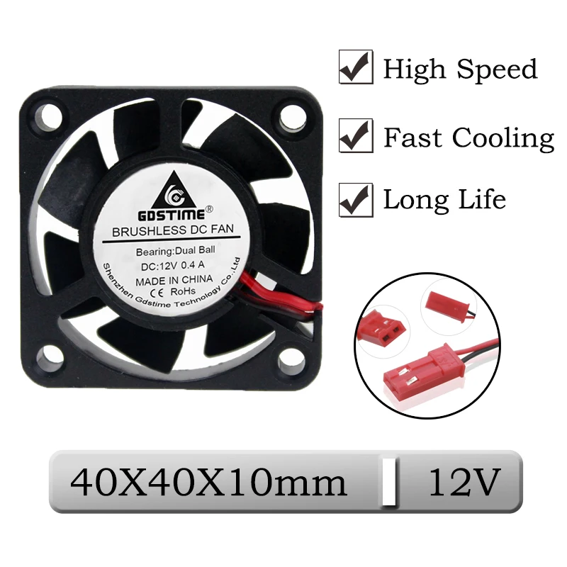 

1 Pcs Gdstime 12V 4010B 4cm JST 3D Printer Cooler Radiator 40mm 40x40x10mm Dual Ball High Speed Brushless DC Exhaust Cooling Fan