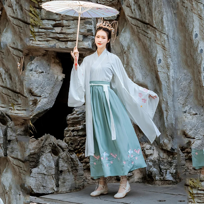 

Новый китайский традиционный ханьфу костюм, платье ханьфу для женщин, классический танцевальный костюм ханьфу, китайское народное танцева...