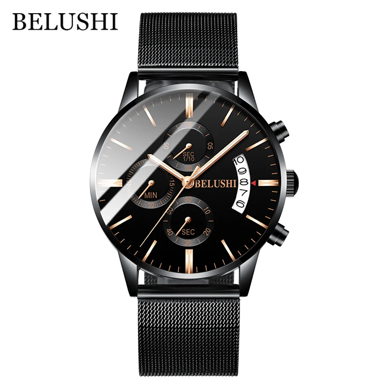 Relojes часы мужские модные спортивные кварцевые часы мужские часы с хронографом высококачественные Бизнес водонепроницаемые часы Relogio Masculino - Цвет: Mesh belt Black Gold