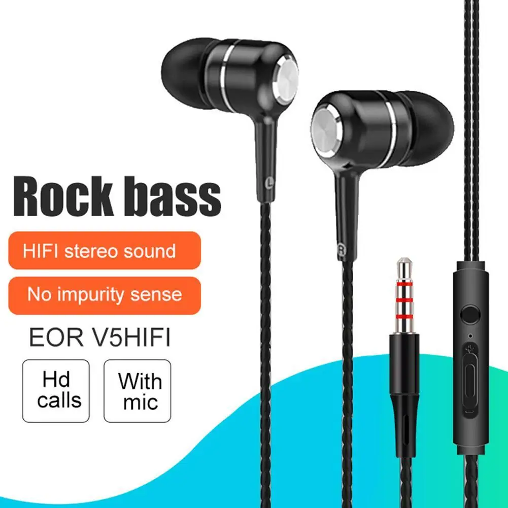 EOR V5 портативные Hi Fi стерео наушники вкладыши спортивные проводные с микрофоном