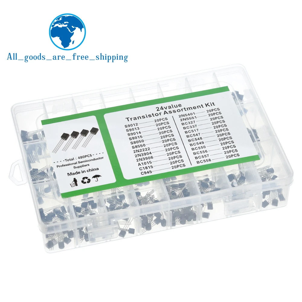 Набор транзисторов BC327, BC337, BC517, BC547, BC548, BC549, 2N2222, 3906, 3904, 5401, 5551, C945, 1015, 24 значения