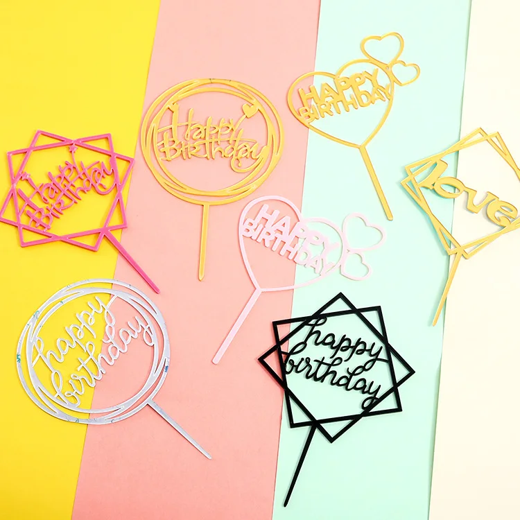 Розовое золото Топпер для торта С Днем Рождения акриловые буквы золотого и