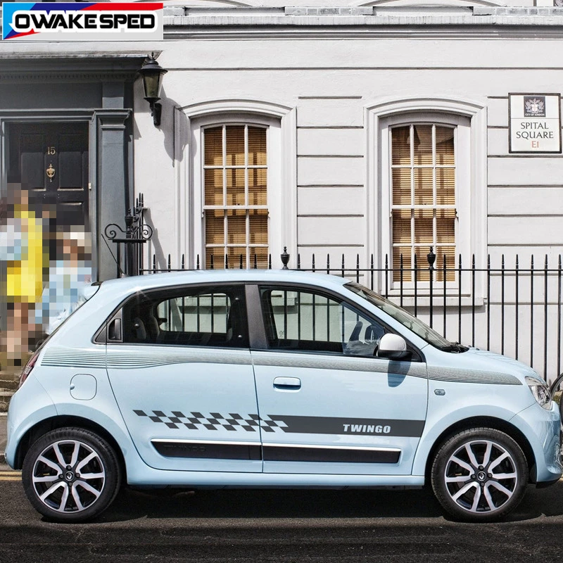 Двусторонняя Спортивная полоска для Renault Twingo 2009-, наклейки на дверь, юбку, автомобильный декор, виниловые наклейки