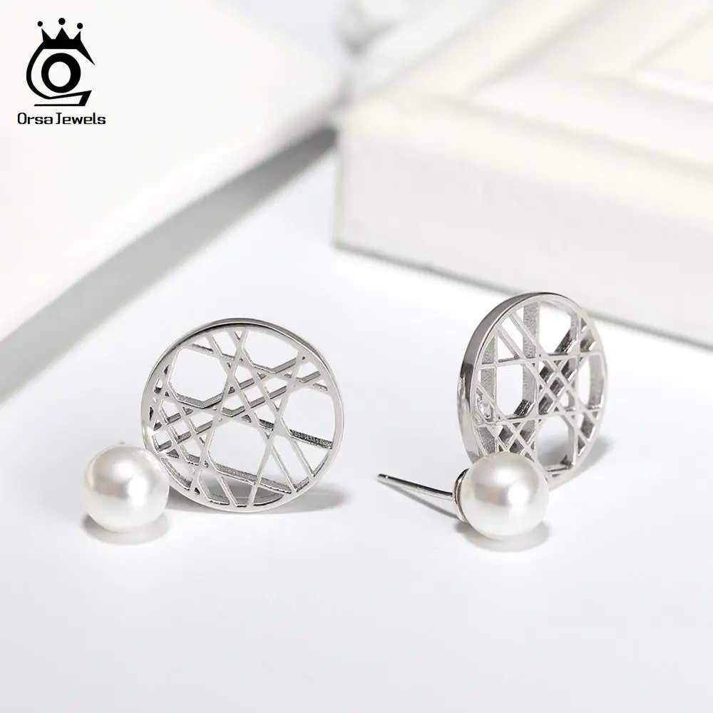 ORSA JEWELS Настоящее серебро 925 пробы Женские Имитация жемчуга круглые серьги неправильные полые модные серьги ювелирные изделия SE159