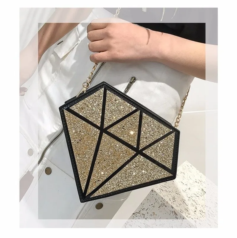 

Women Fashion Diamond Shape Bag Laser Day Clutches Sequin Bag Geometric Pearl Casual Clutch Shoulder Bags