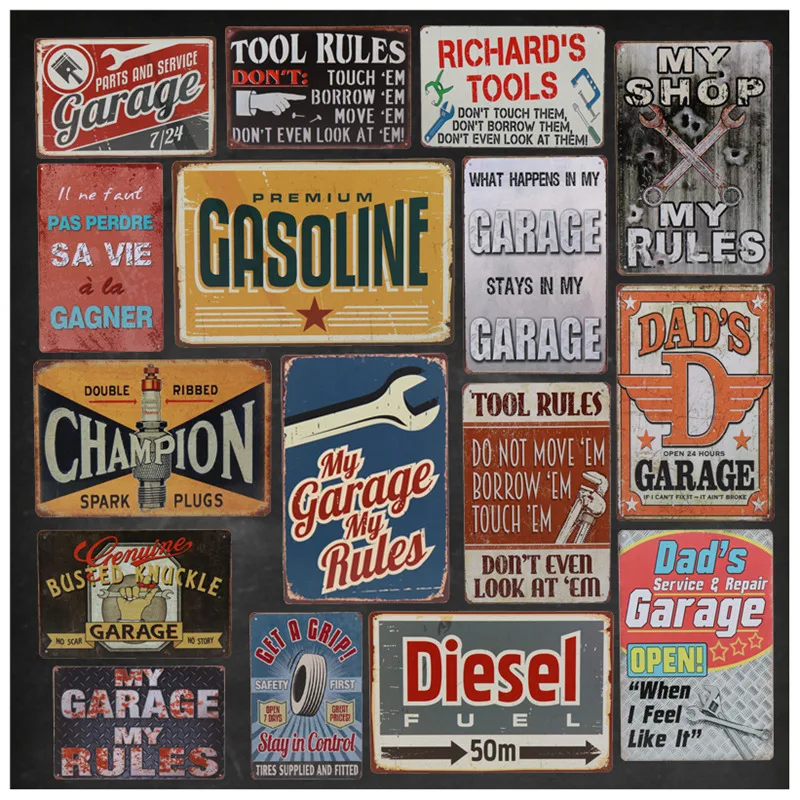

Vintage Wall Decor My Garage Rules Stickers Retro Metal Tin Sign Car Tire Shop Iron Poster Dad's Garage Bar Signs