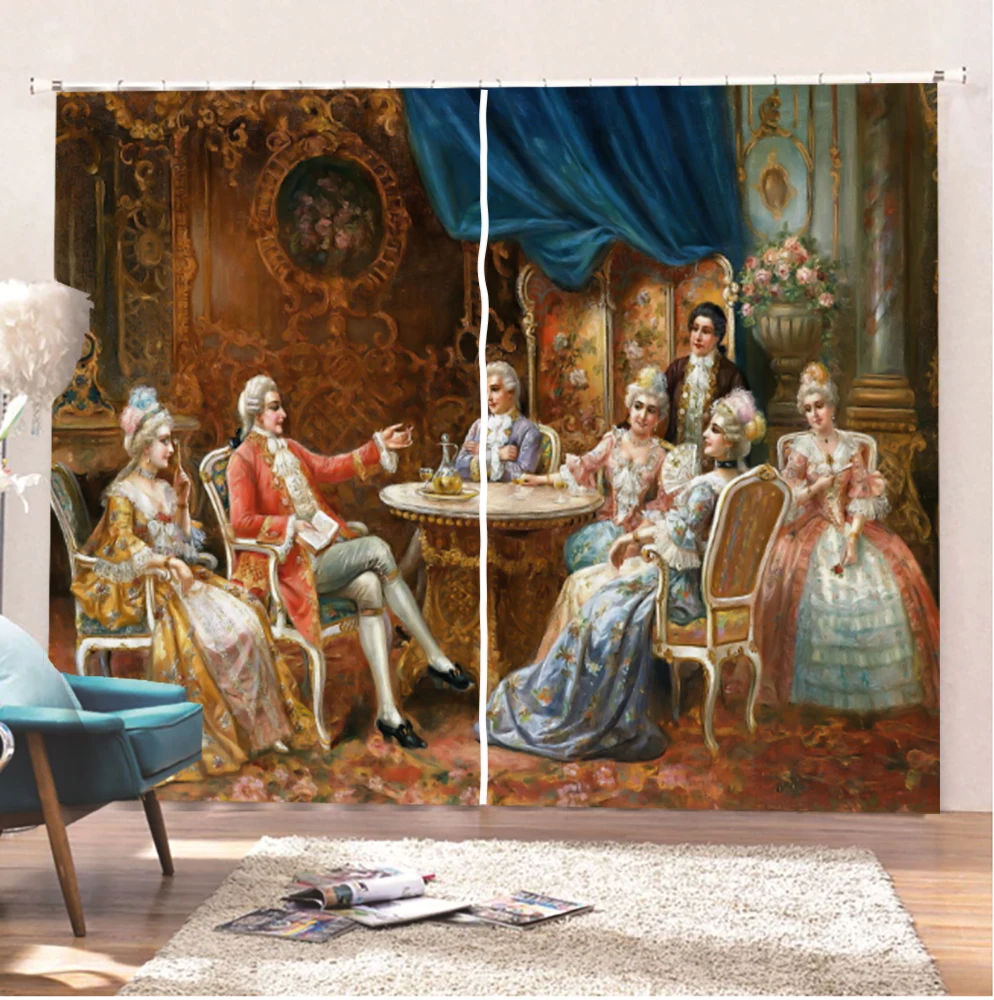 

Classic Oil Painting Window Curtain Blackout Curtain Polyester Green Plant Drape For Room Hotel 2 Panels Angel Curtain for Home