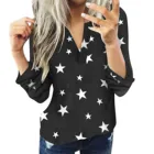 Женская обувь с принтом со звездой, хлопковая Повседневная рубашка с длинным рукавом и принтом звезды, комплект из рубашки для женщин тонкий элегантный топ блузки с сексуальным v-образным вырезом Блузки рубашка