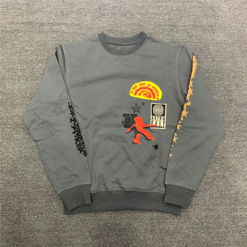 

Толстовка 21FW Мужская/женская оверсайз с круглым вырезом, Повседневный пуловер с капюшоном, свитшот с рисунком кактуса и Джека, уличная одеж...