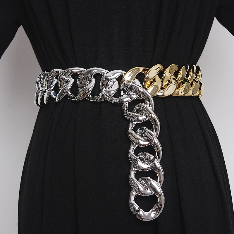 2021 Luxury Designer 4CM Wide Chain Link Waist Belt Silver Gold Plastic Waistband for Women Dress Shirt Cinch Strap Ceinture