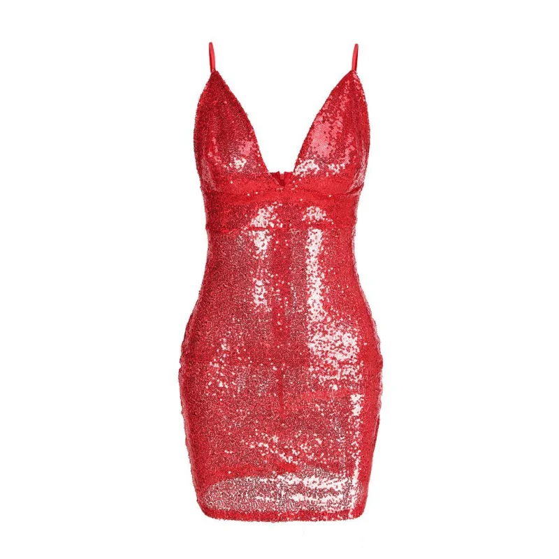 

Hot style American sexy condole belt sequins dress