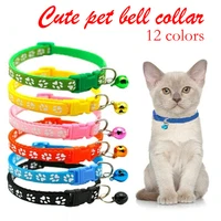 adjustable nylon footprint buckle ribbon cute paw printed necklace pet cat bell collar for kittens puppy neck straps
