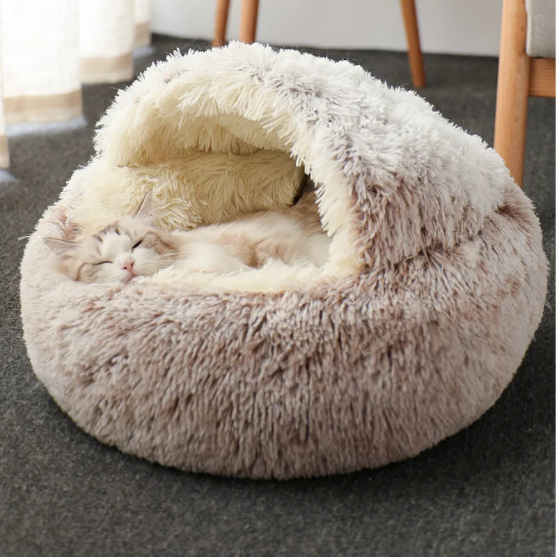 

Dual-use Soft Warm Round Pet Nest Cat Winter Warm Semi Closed Cat Nest Cat Bed Pet Bed Dog Kennel Cat House Pet Beds for Dogs