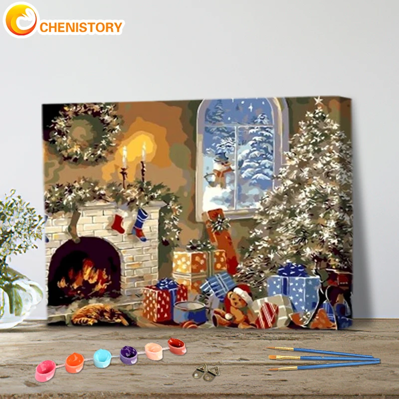 

CHENISTORY DIYOil Painting By Numbers Christmas Tree Kits Canvas Handpainted Pictures Christmas Toy Gift Scenery Home Decor For