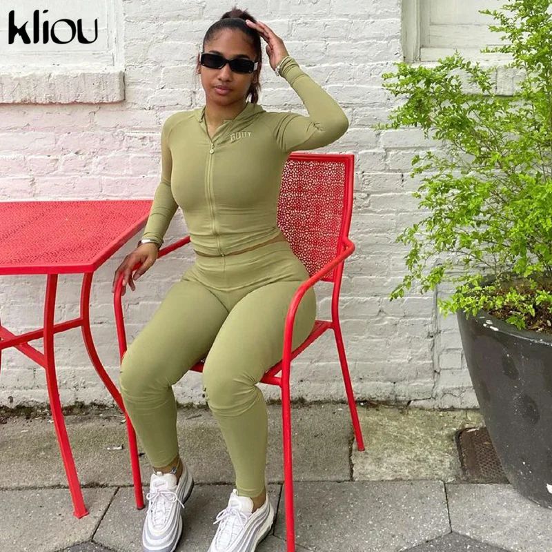 Женский комплект из двух предметов с вышивкой Kliou осенняя Повседневная