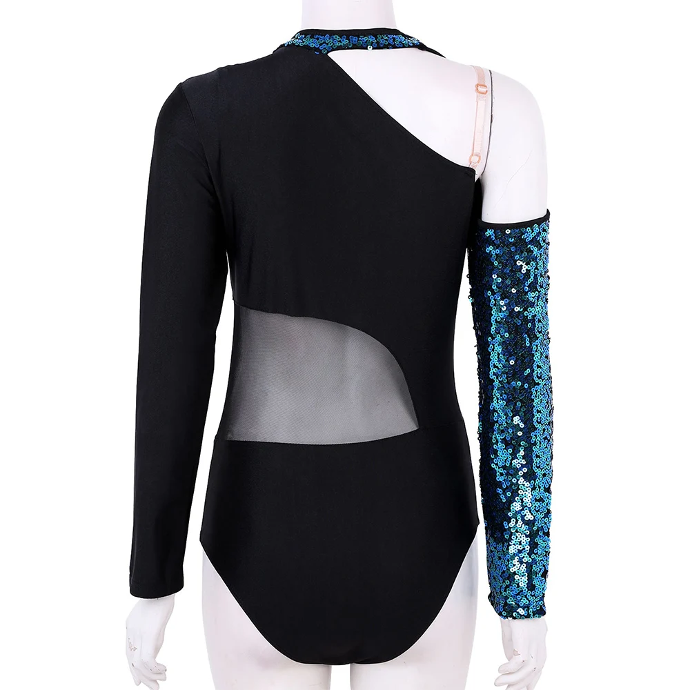 Балетное трико для женщин танцевальный Блестящий купальник с длинными рукавами