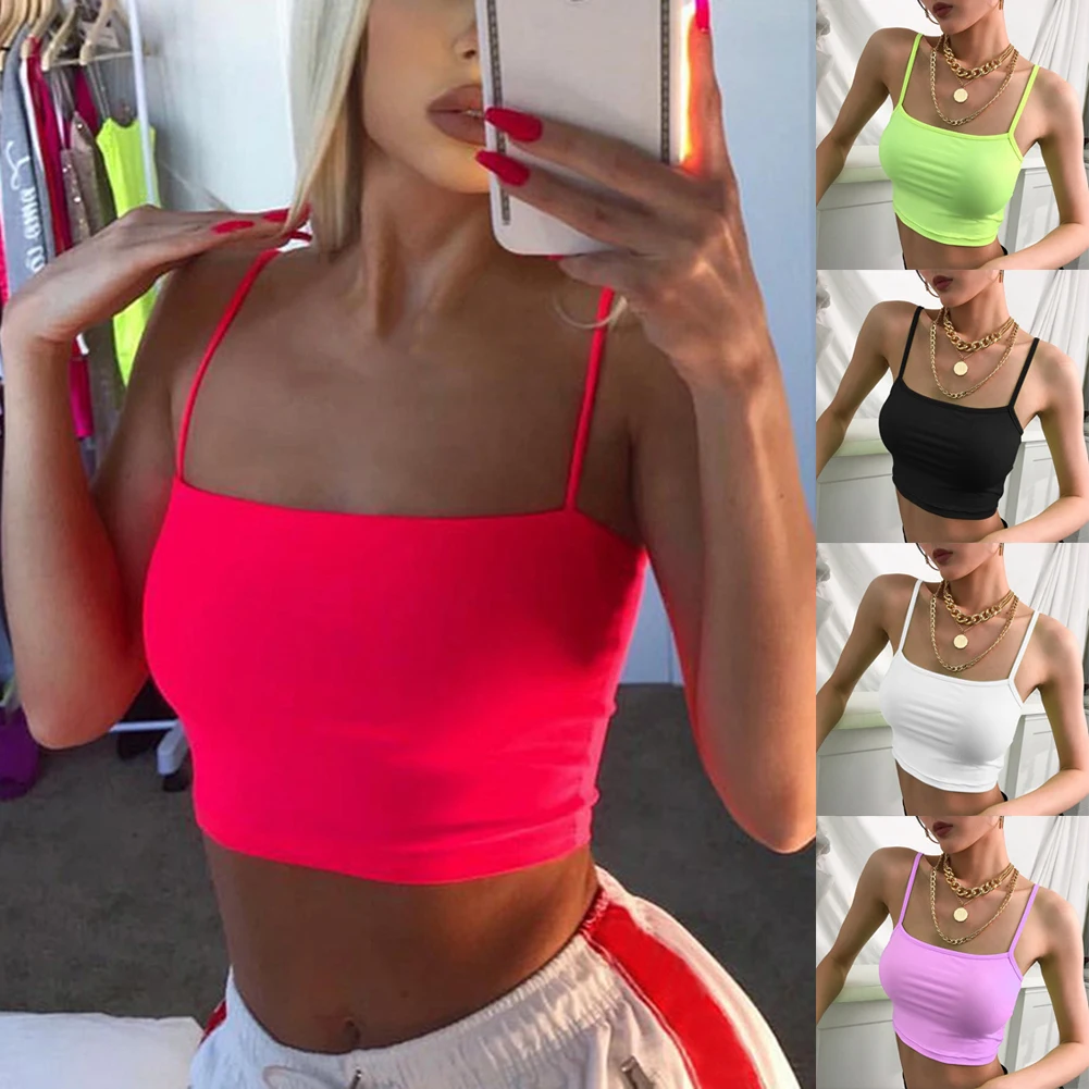 

Cropped 2020 Tops Woman Solid Color Short Dew Navel Camisole Sexy Tops Streetwear Workout Bralette Backless Crop Tops Camisole